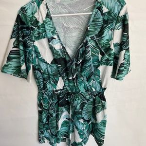 Tropical Patterned Jumpsuit. Adjustable front tie.